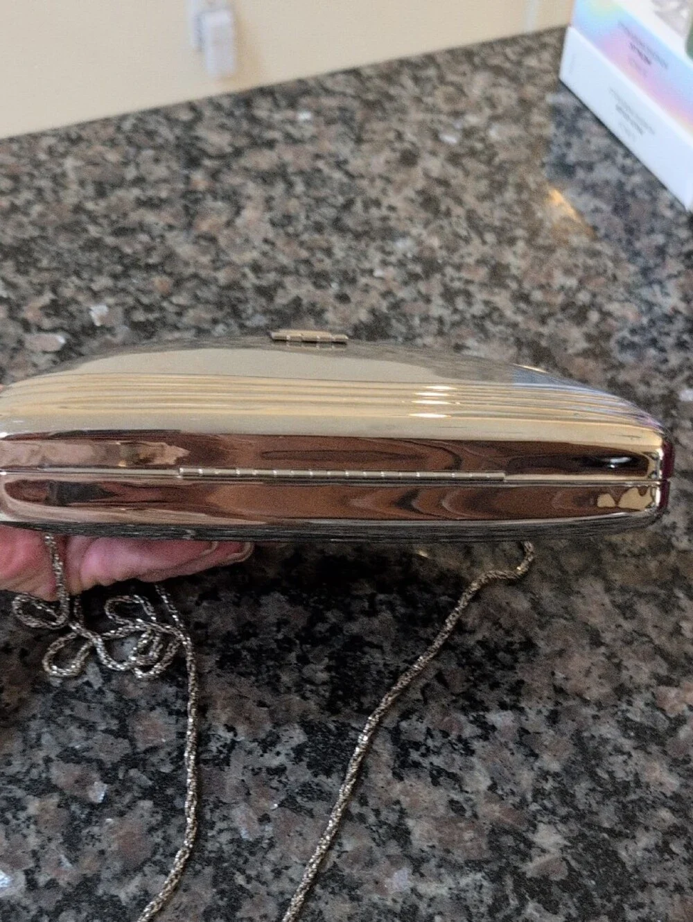 Vintage Silver Tone Half-Moon Metal Clutch  Or Crossbody By CHR Paris Milan